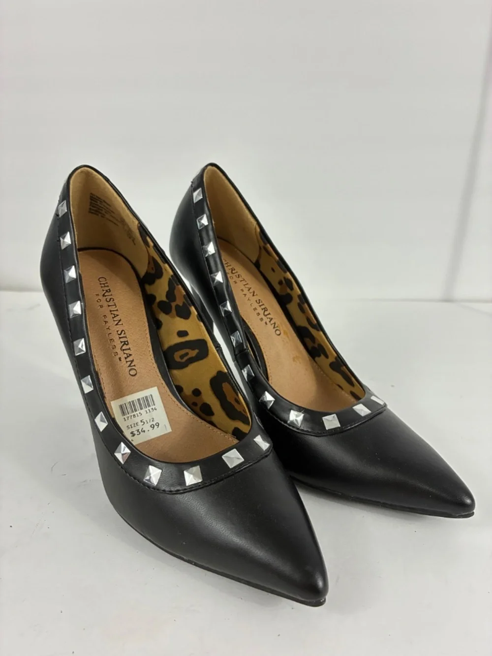 Studded Punk Leather Stiletto Pumps 4 High Heels Pointed Toe Pyramid Stud